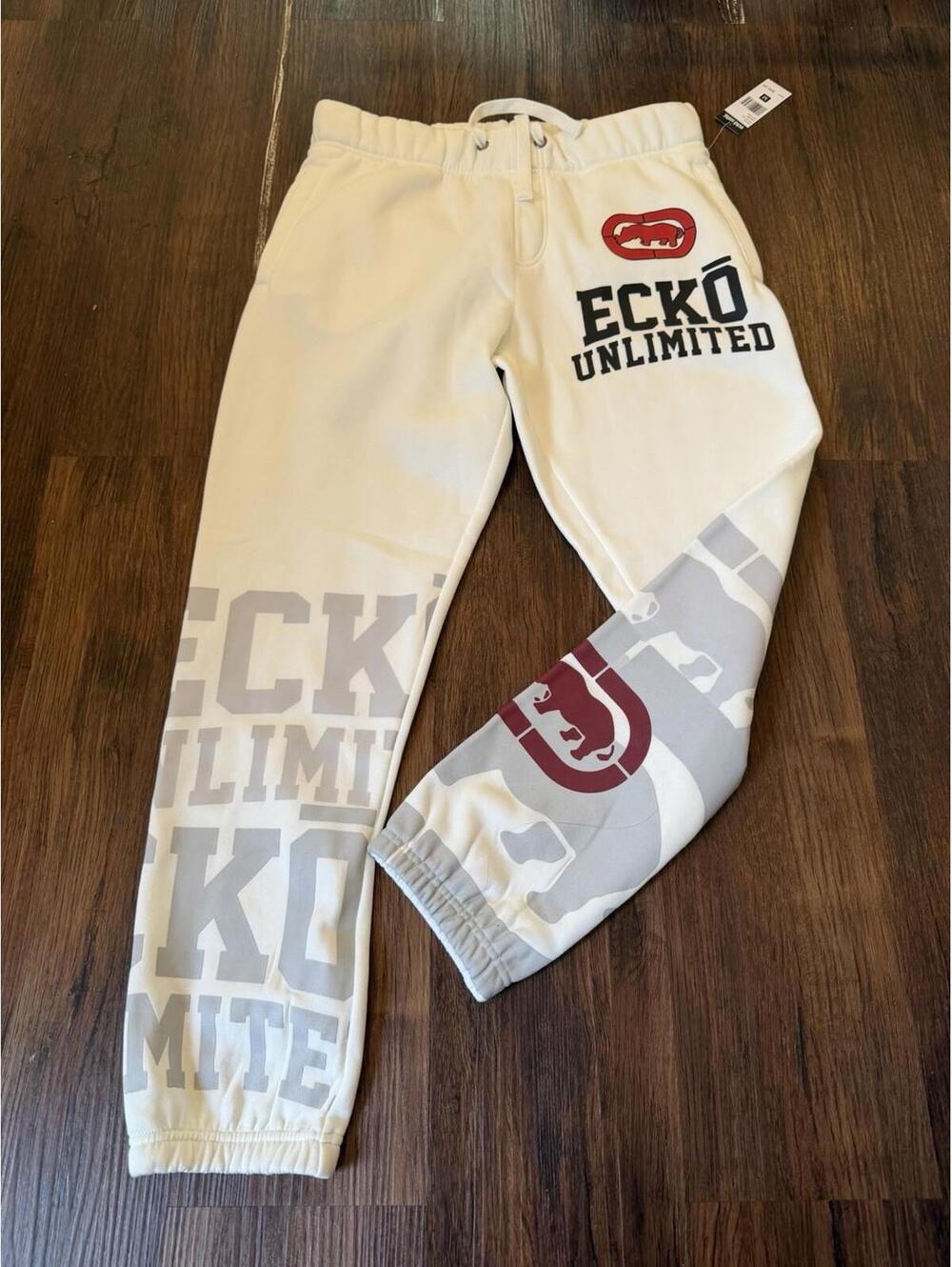 Ecko Unltd Jogger Sweatpants Men’s Size M Cream Graphic Logo